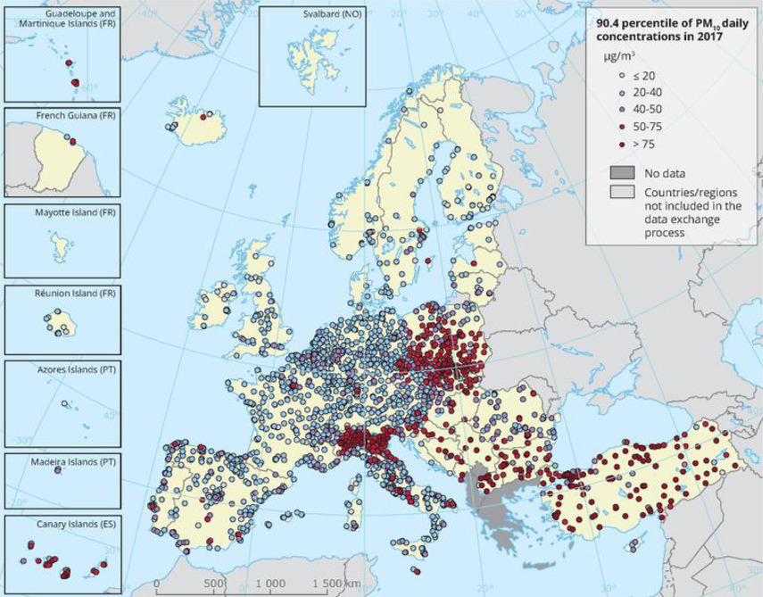 concentrazione percentuale pm10 polveri sottili europa