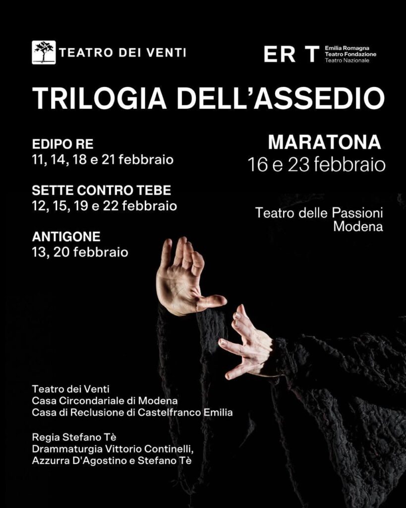 Locandina della Trilogia dell’Assedio al Teatro delle Passioni di Modena