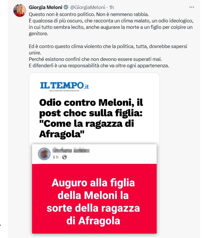 Meloni figlia post Martina